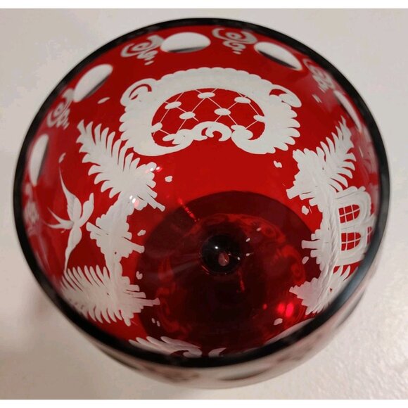 Vtg EGERMANN Ruby Wine Glass Stag Red Staining Bohemian Baroque 2.5x4.5" - Picture 12 of 16